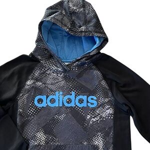 Adidas Boys CLIMAWARM Pullover Hoodie Sweatshirt Sz M 10/12 Black Blue Gray Camo
